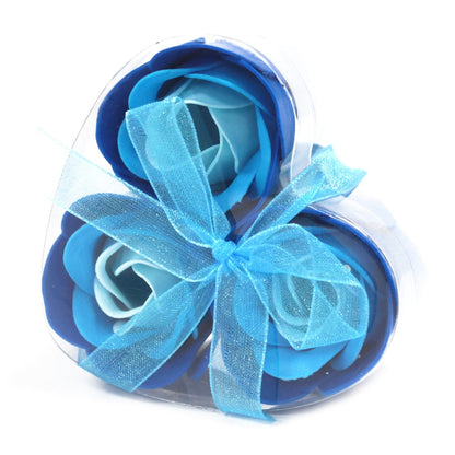 Set de 3 flores de Jabón caja corazón - rosas azul