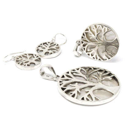 Aretes de Plata Árbol de la Vida 15mm - Madre Perla