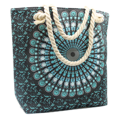 Bolso Mandala con Asa de Cuerda - Azul Oscuro