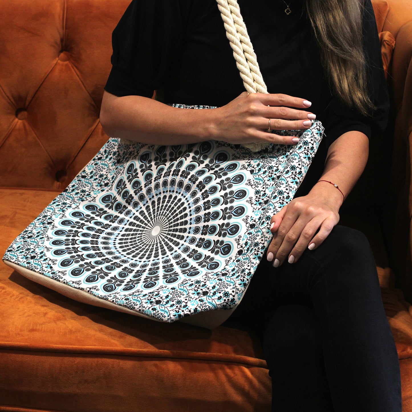 Bolso Mandala Asa De Cuerda - Azul Cielo