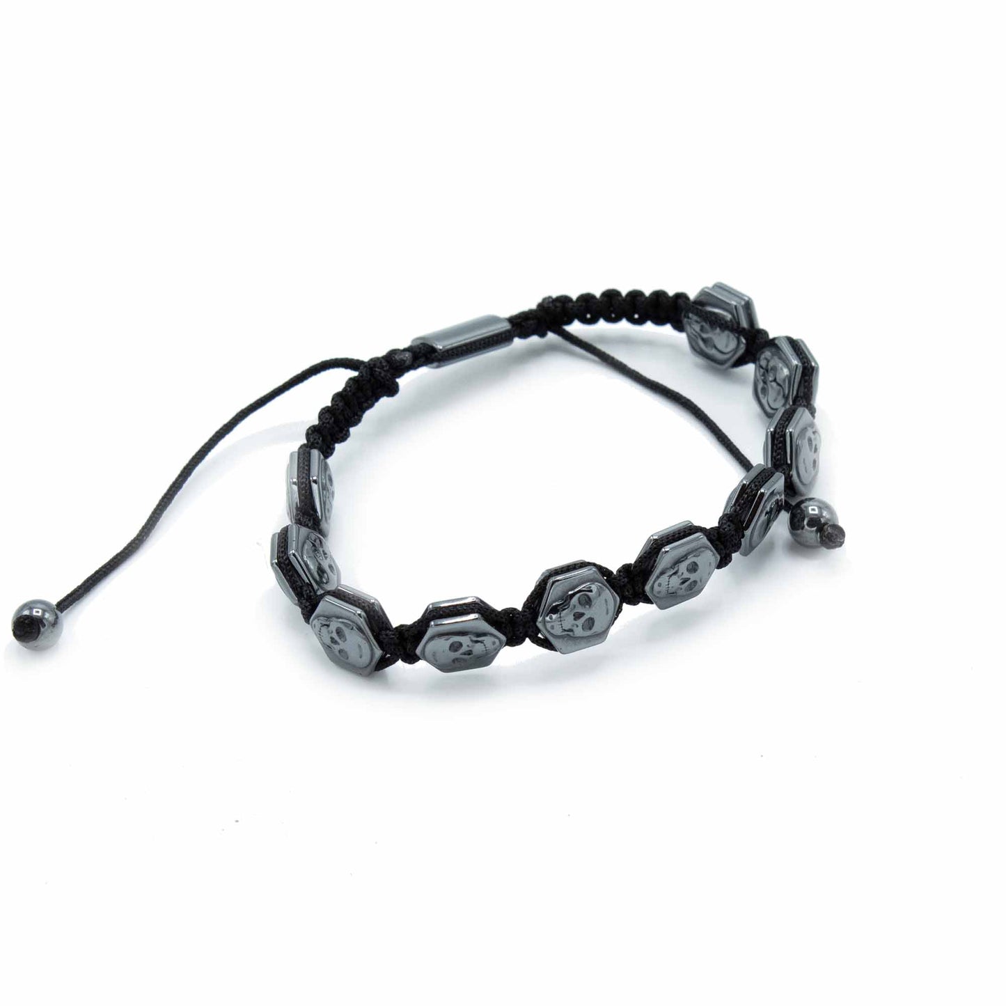 Pulsera Magnética Shamballa de Hematita  -  Calaveras Hexagonales