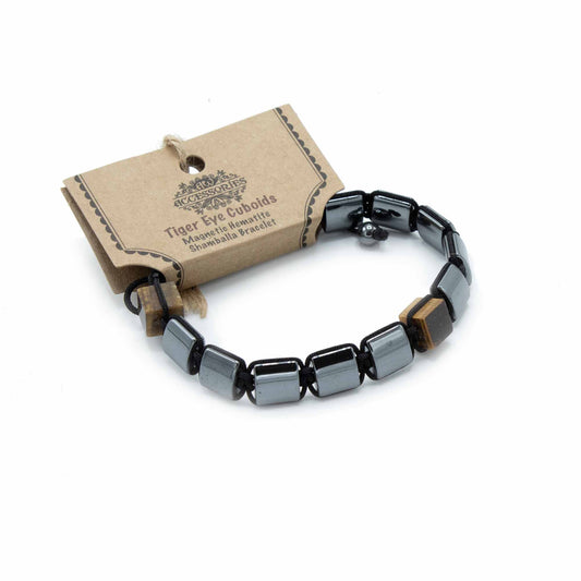 Pulsera Magnética Shamballa de Hematita -  Cuboides Ojo de Tigre