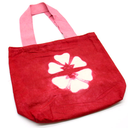 Bolsa de Algodon Natural con Diseño "Tie Dye" (220g)- 38x42x12cm - Flor Granate - Asa Rosa