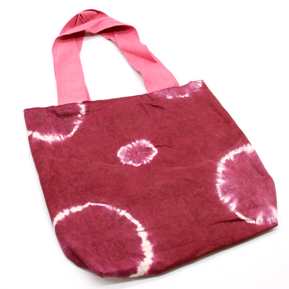 Bolsa de Algodon Natural con Diseño "Tie Dye" (220g)- 38x42x12cm - Anillos Granate - Asa Rosa