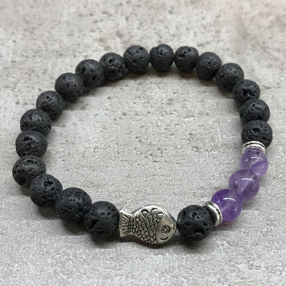 Pulsera de Piedra de Lava - Pescado - Amatista