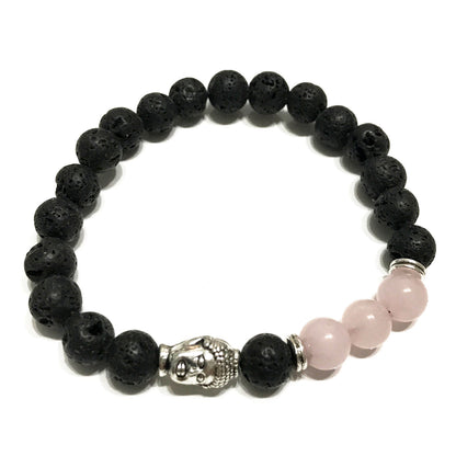 Pulsera de Piedra de Lava - Buda - Cuarzo Rosa