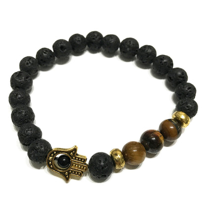 Pulsera de Piedra de Lava - Hamsa - Ojo de tigre