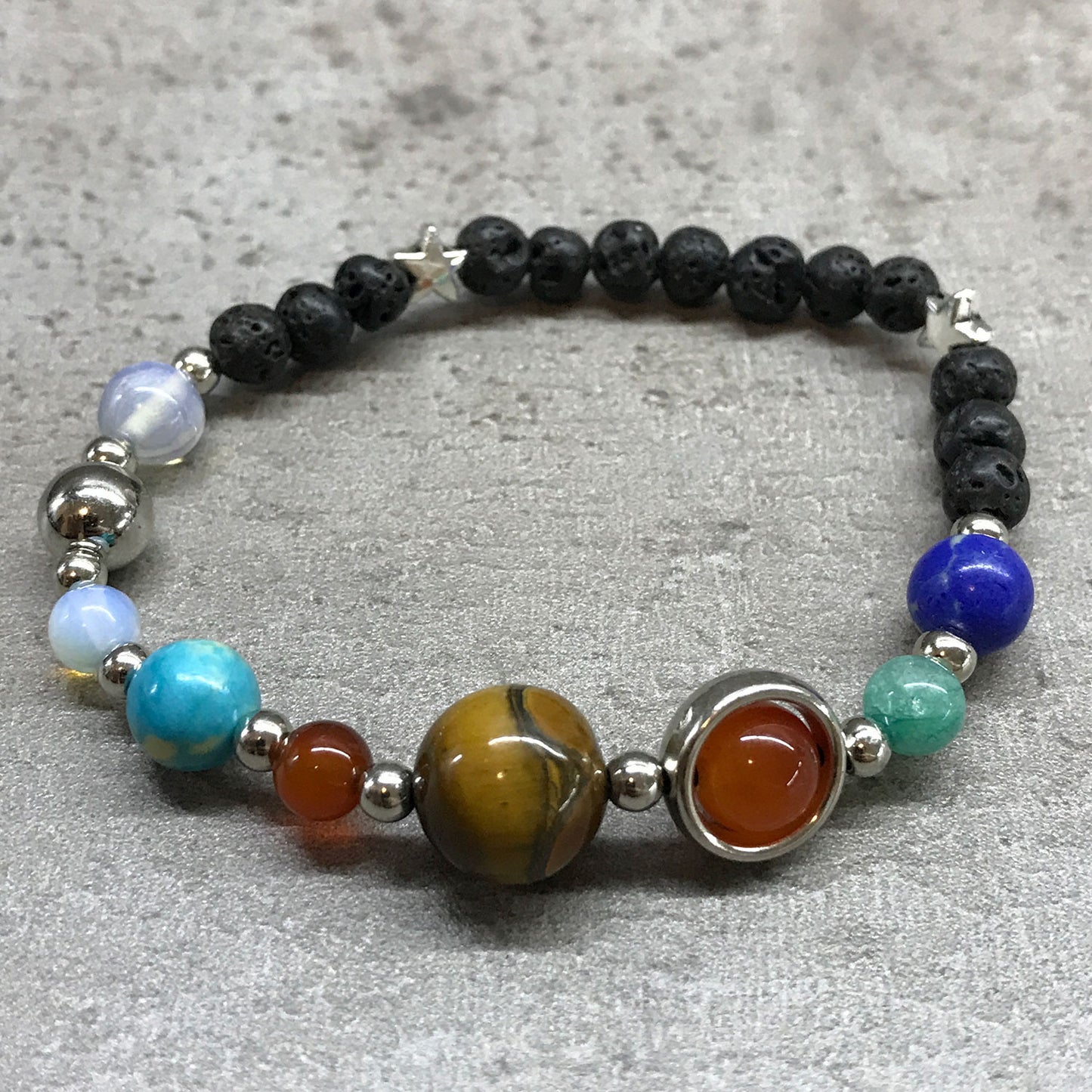 Pulsera de Piedra de Lava - Sistema solar - Plata