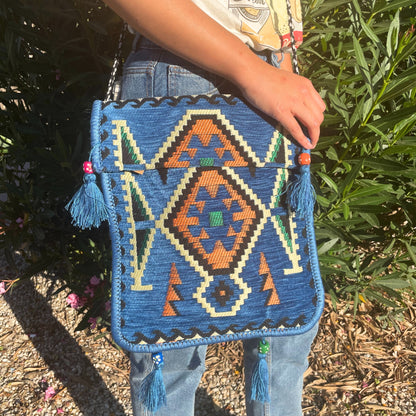 Bolso bandolera de festival Kilim azul cielo