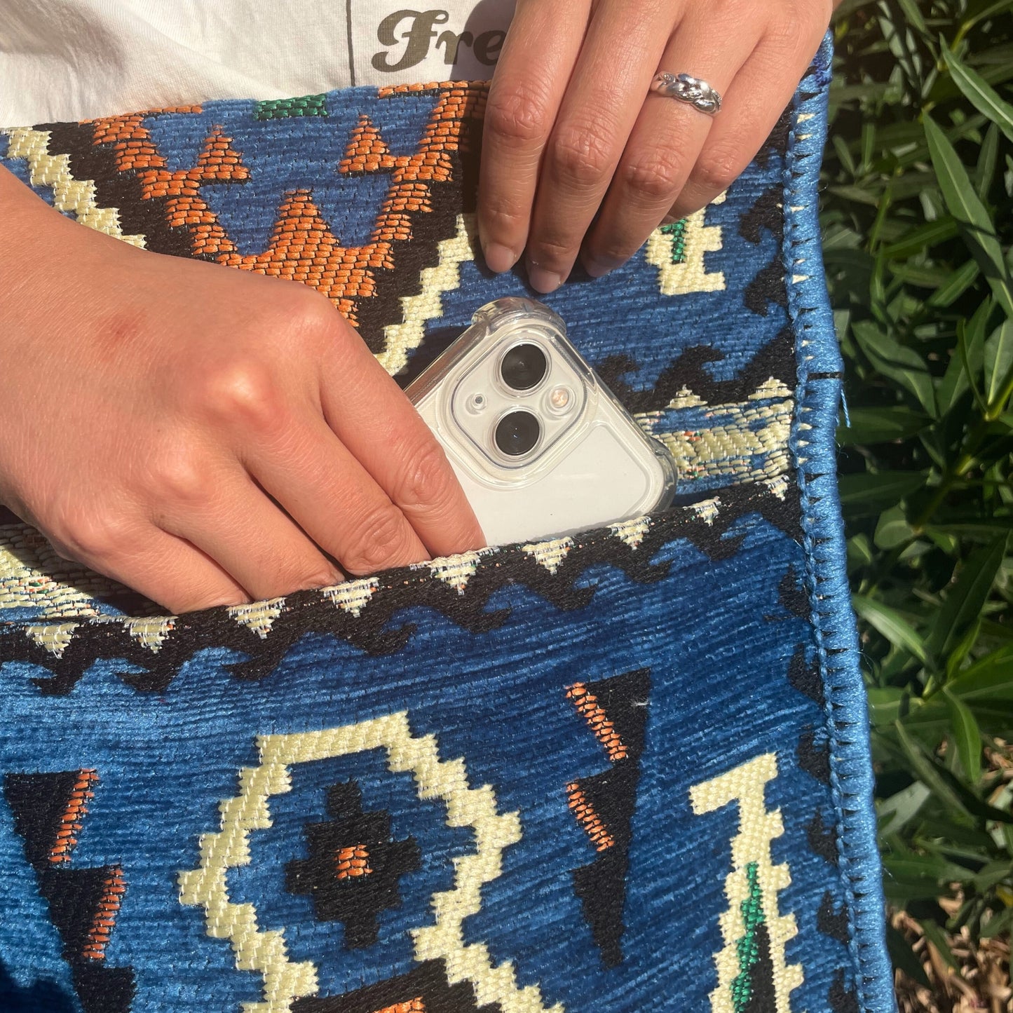 Bolso bandolera de festival Kilim azul cielo