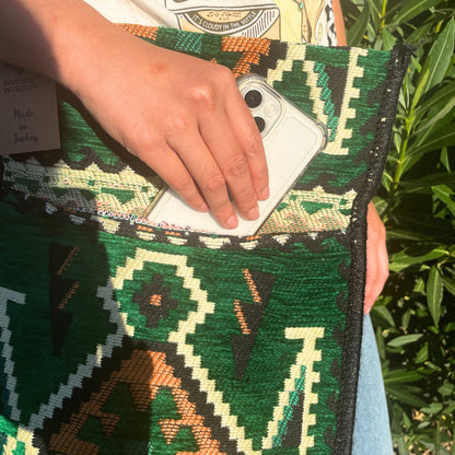 Bolso bandolera de fiesta Kilim verde esmeralda