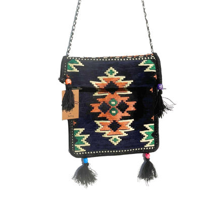 Bolso bandolera de festival Kilim azul marino oscuro