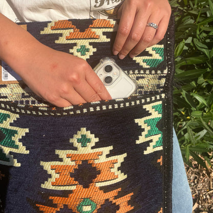 Bolso bandolera de festival Kilim azul marino oscuro