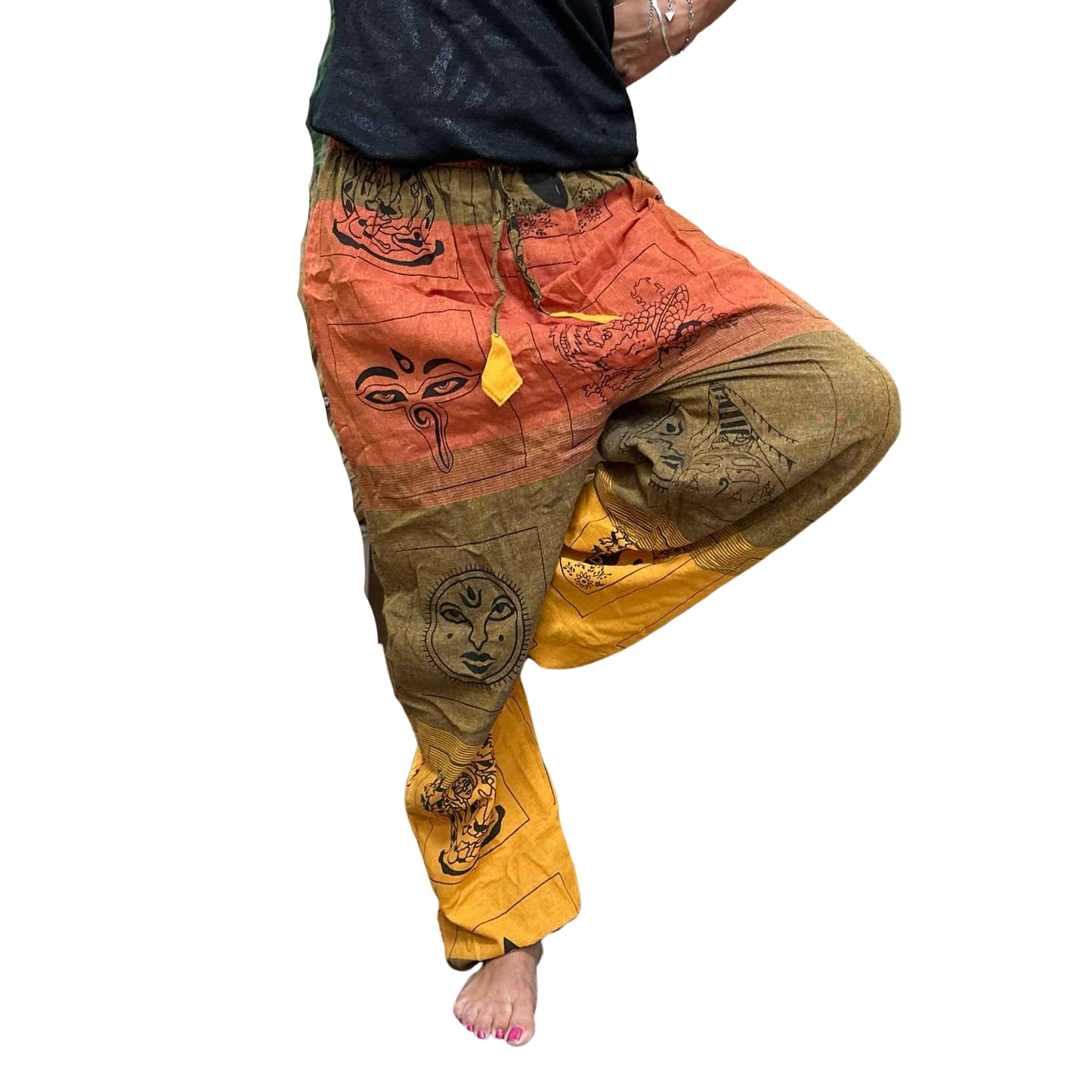 Pantalones de yoga y festivales - Estampado Himalayan High Cross en naranja